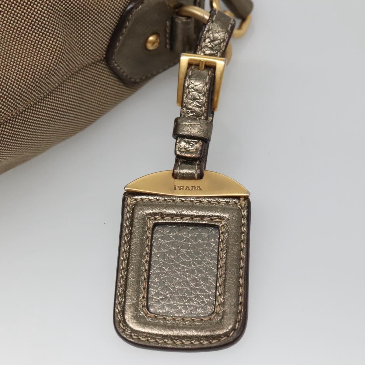 PRADA Hand Bag Canvas 2way Beige Gold Auth bs28891