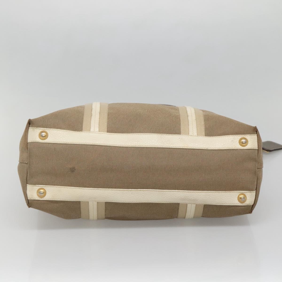 PRADA Hand Bag Canvas 2way Beige Gold Auth bs28891