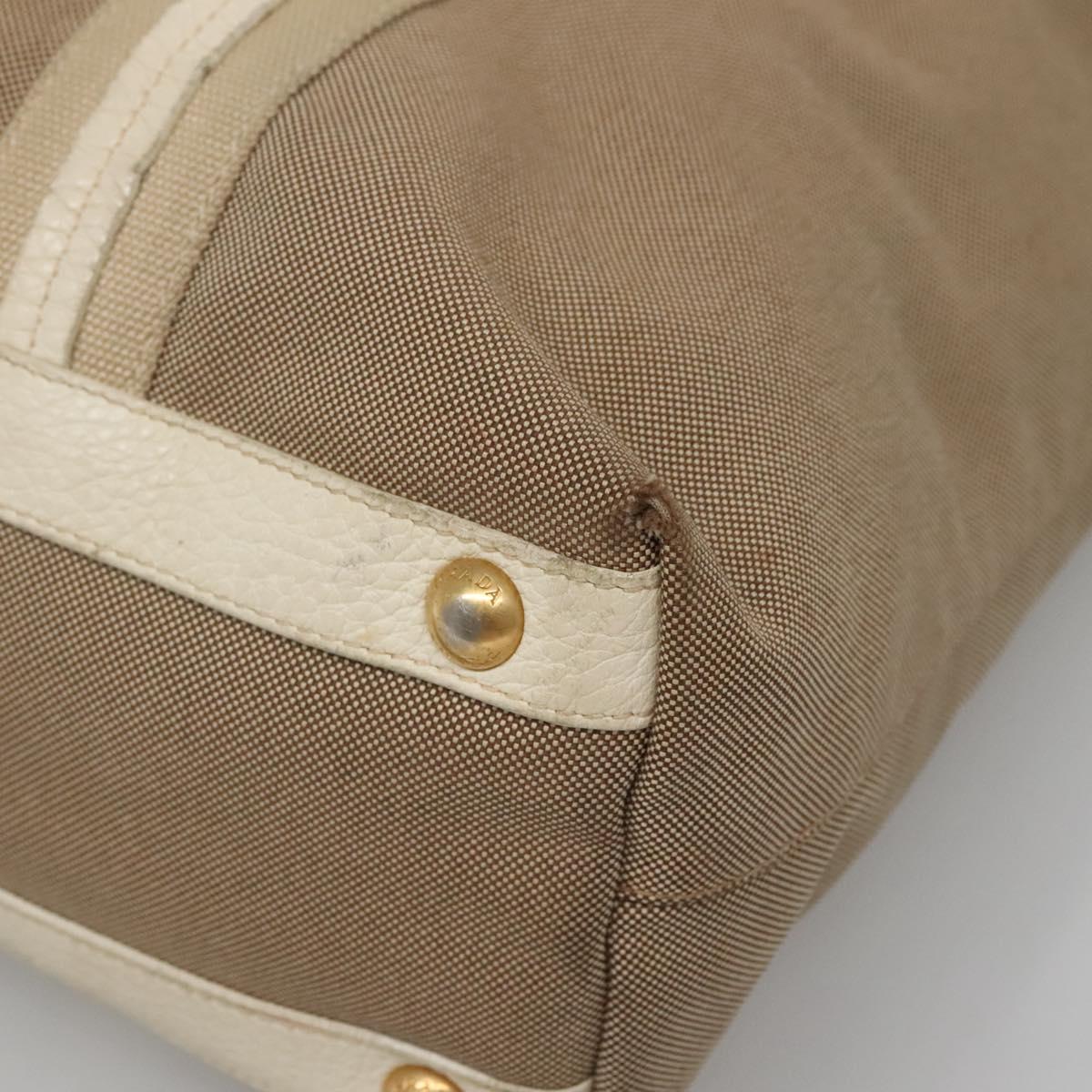 PRADA Hand Bag Canvas 2way Beige Gold Auth bs28891