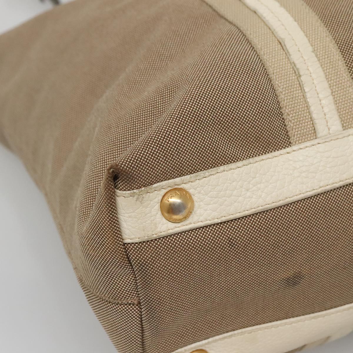 PRADA Hand Bag Canvas 2way Beige Gold Auth bs28891