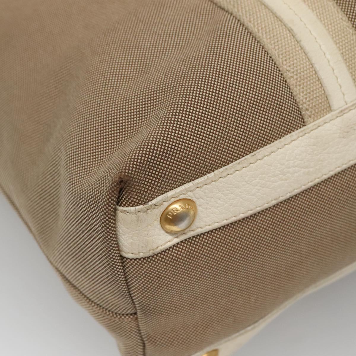PRADA Hand Bag Canvas 2way Beige Gold Auth bs28891