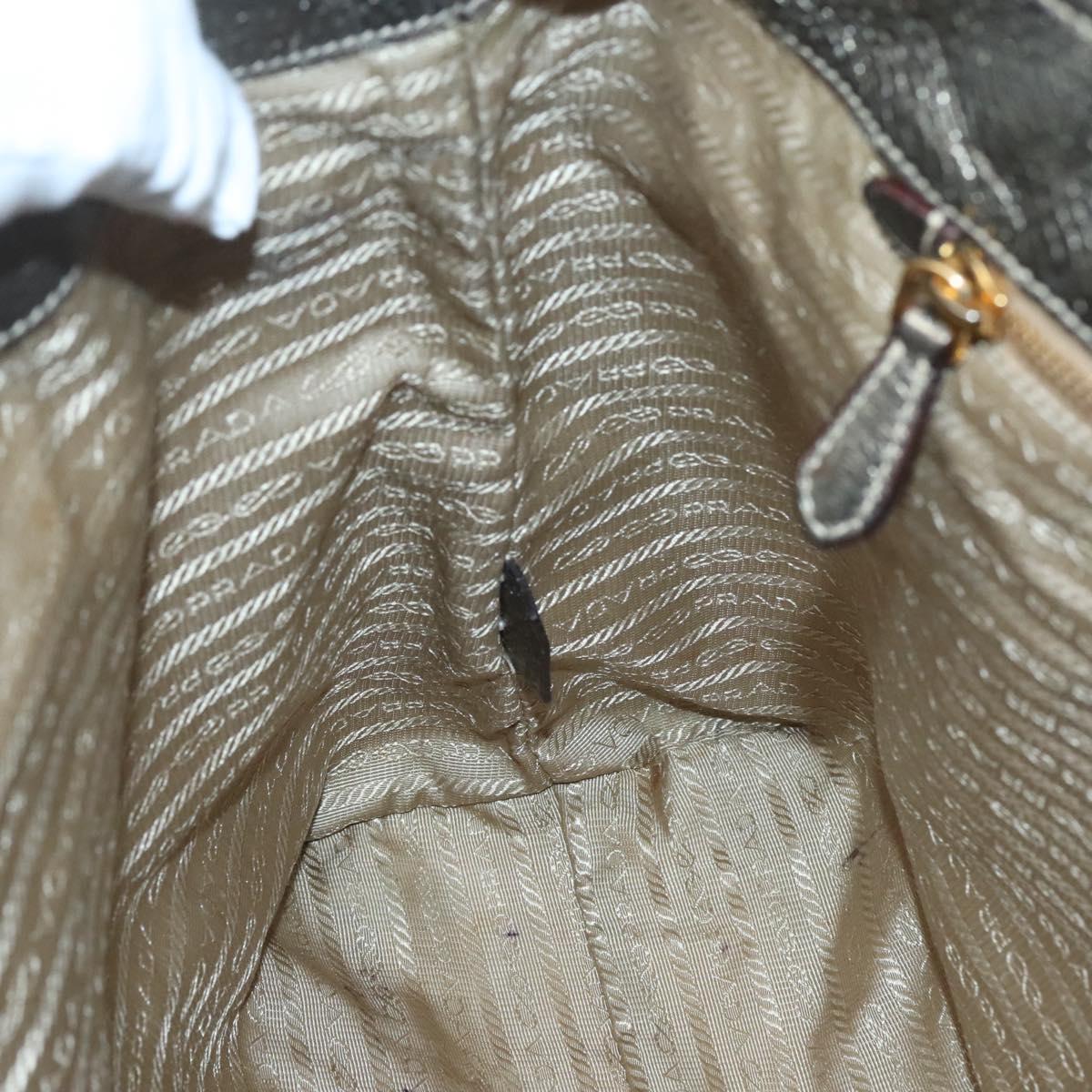PRADA Hand Bag Canvas 2way Beige Gold Auth bs28891