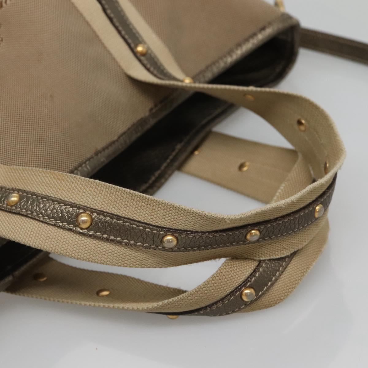 PRADA Hand Bag Canvas 2way Beige Gold Auth bs28891