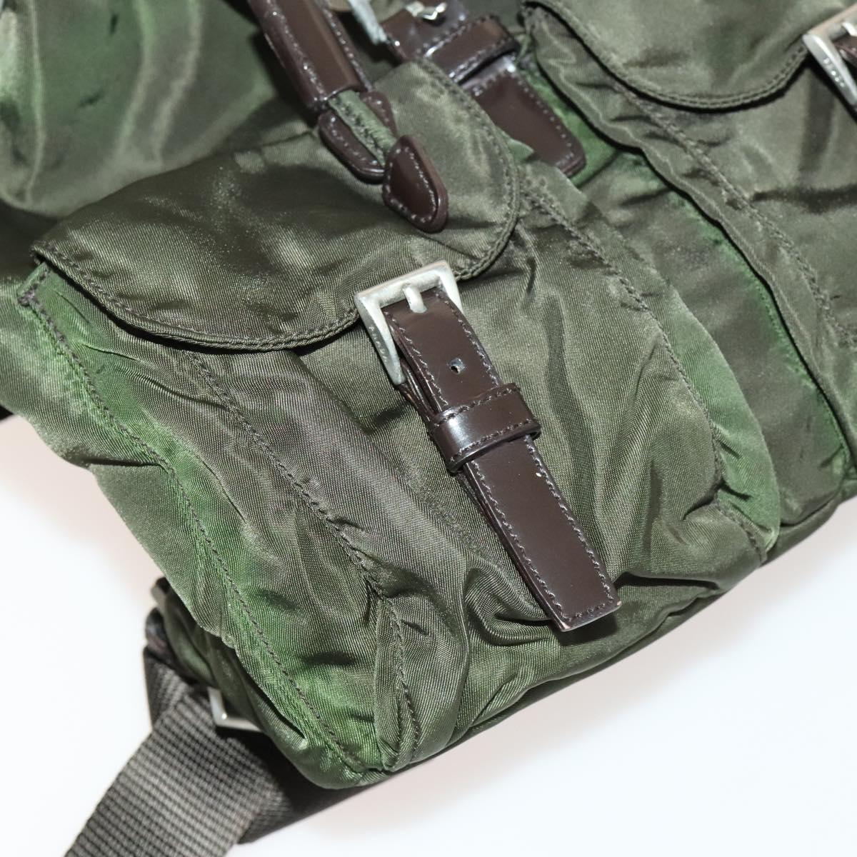 PRADA Backpack Nylon Khaki Silver Auth bs28893