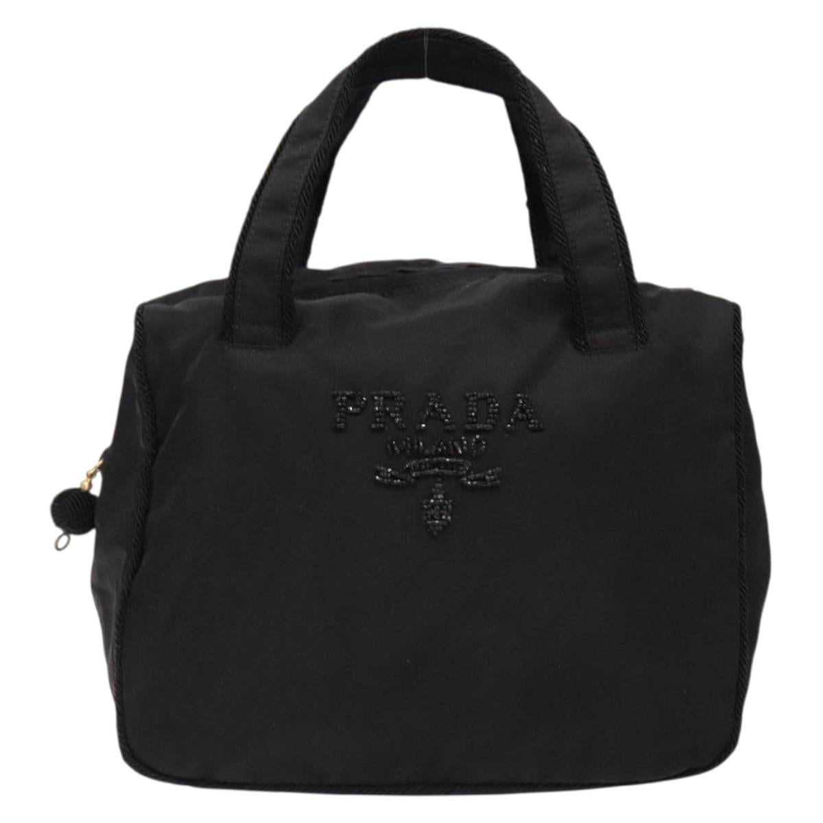 PRADA Hand Bag Nylon Black Gold Auth bs28894