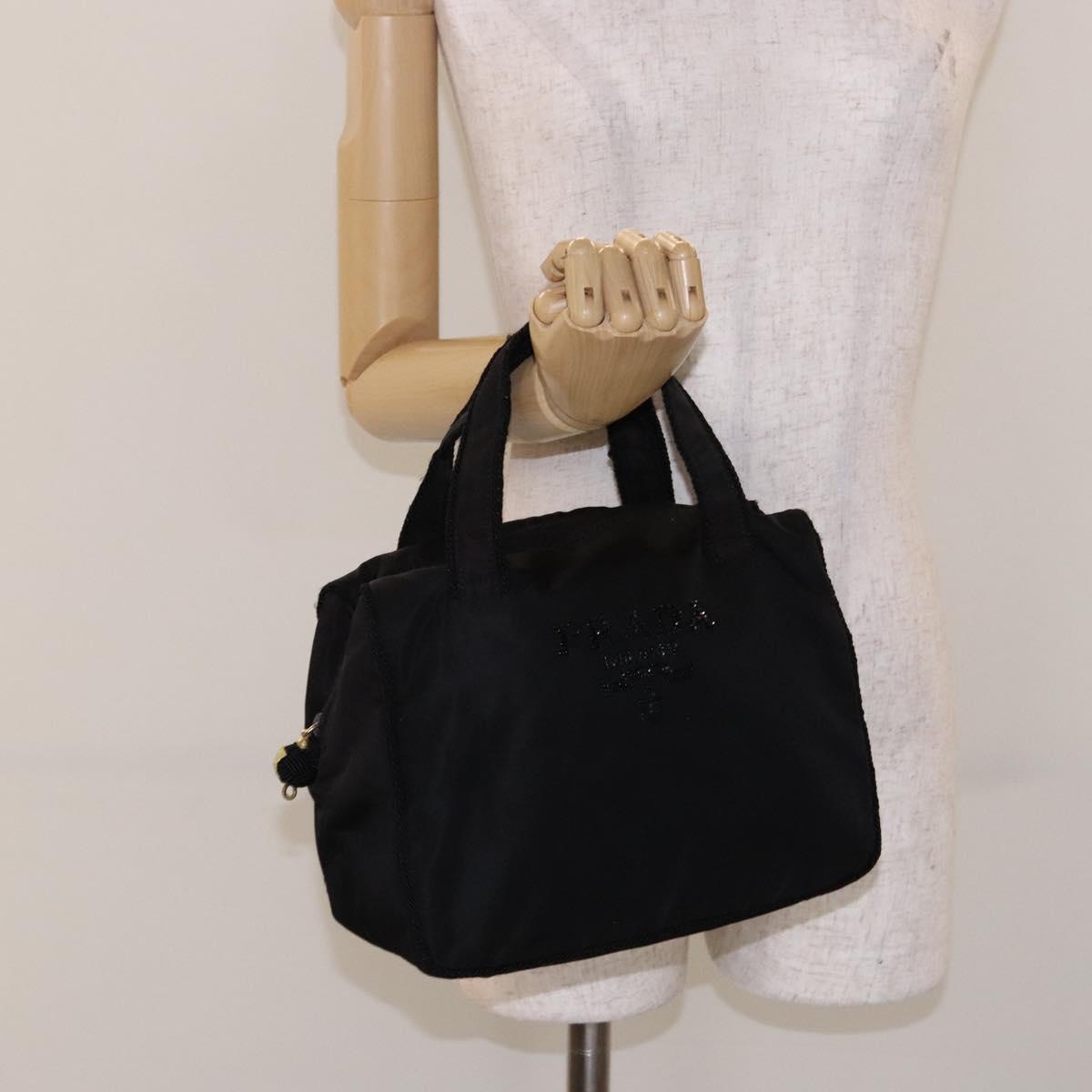 PRADA Hand Bag Nylon Black Gold Auth bs28894
