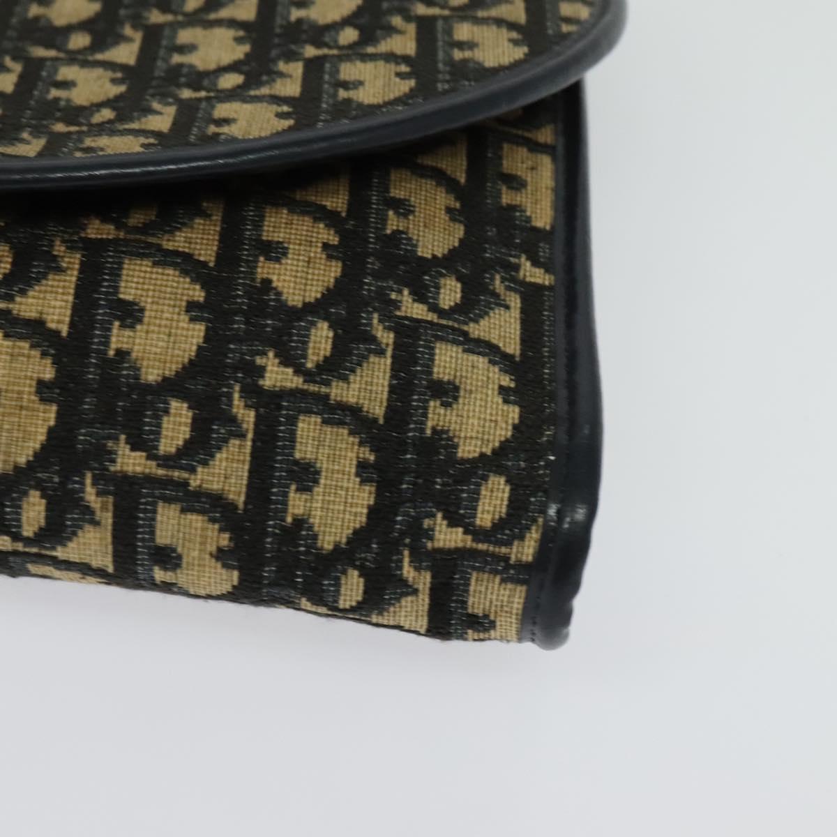 Christian Dior Trotter Canvas Shoulder Bag Navy Gold Auth bs28898
