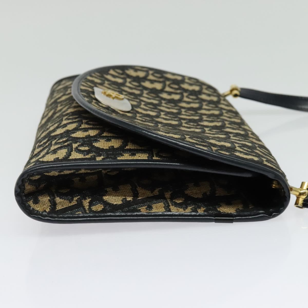 Christian Dior Trotter Canvas Shoulder Bag Navy Gold Auth bs28898