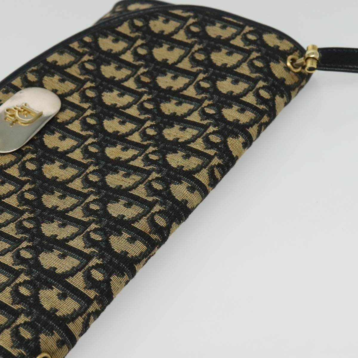 Christian Dior Trotter Canvas Shoulder Bag Navy Gold Auth bs28898