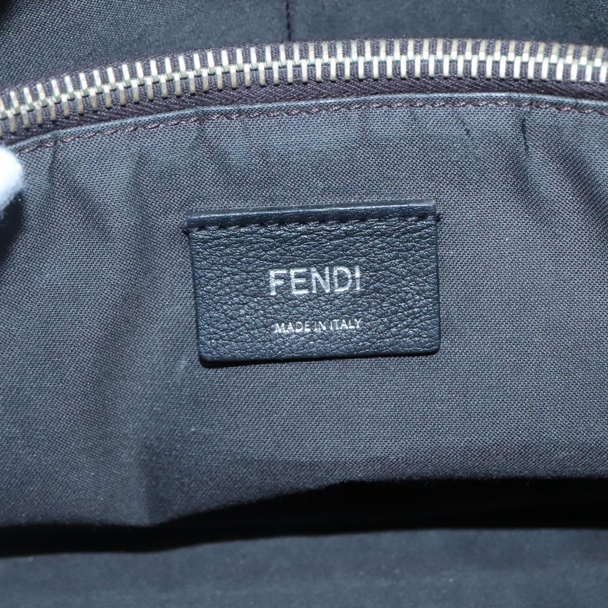 FENDI Hand Bag Leather Black Silver Auth bs28905