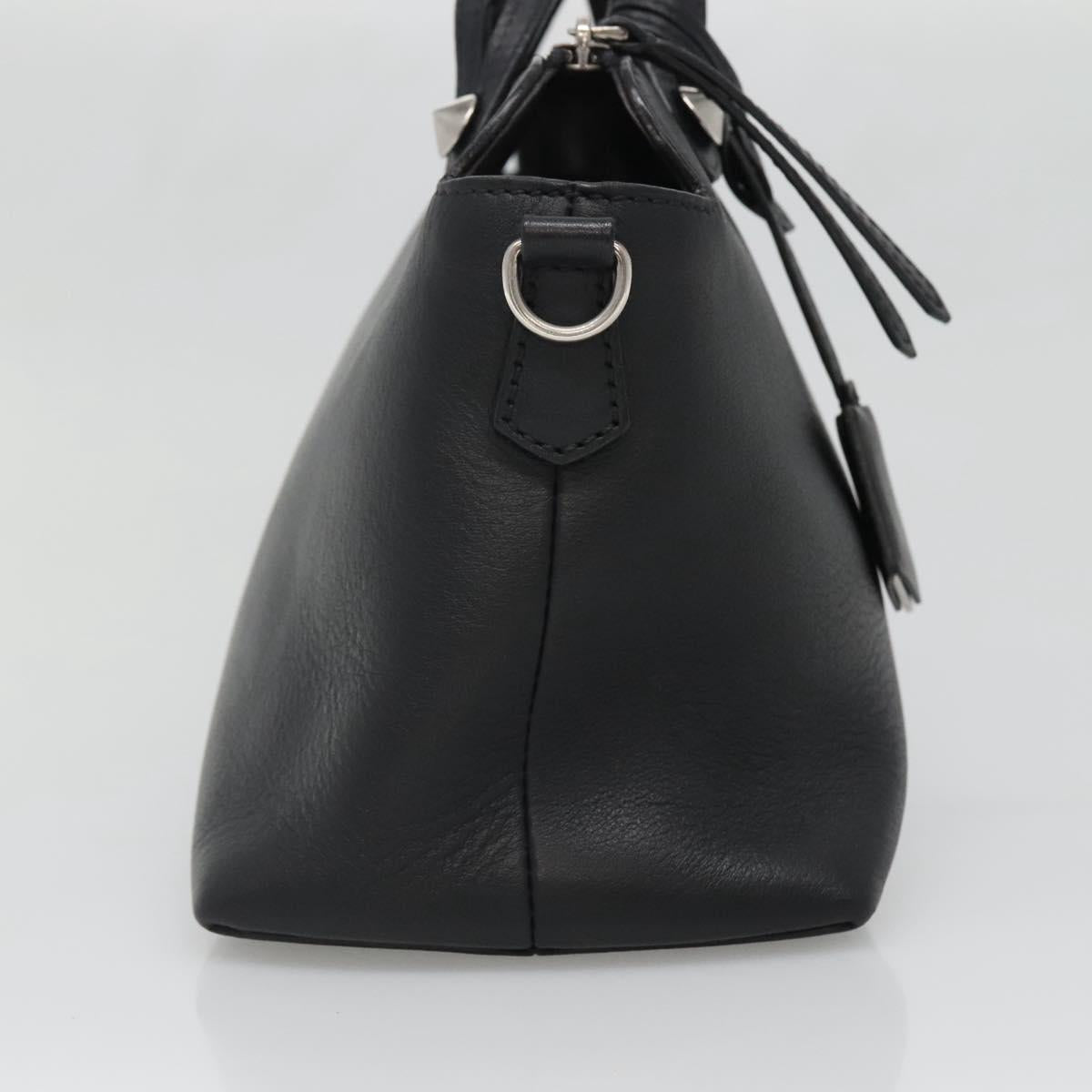 FENDI Hand Bag Leather Black Silver Auth bs28905