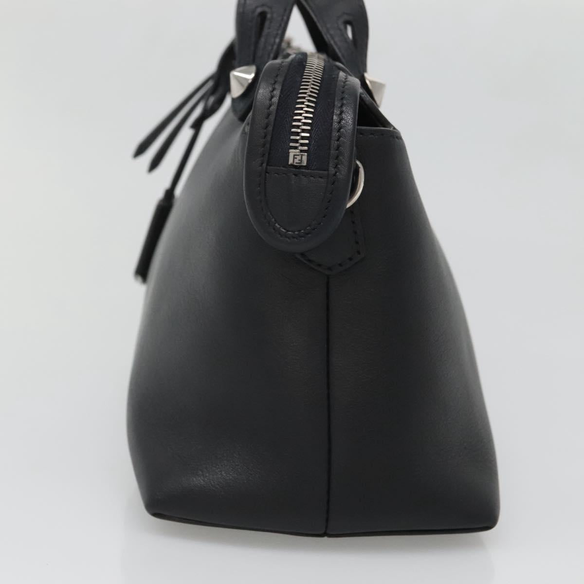FENDI Hand Bag Leather Black Silver Auth bs28905
