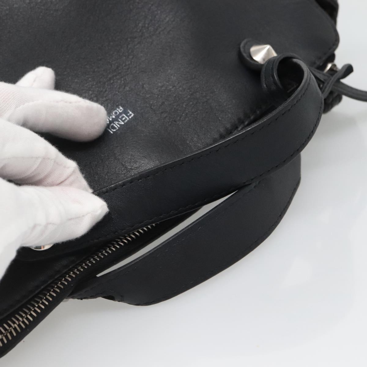 FENDI Hand Bag Leather Black Silver Auth bs28905