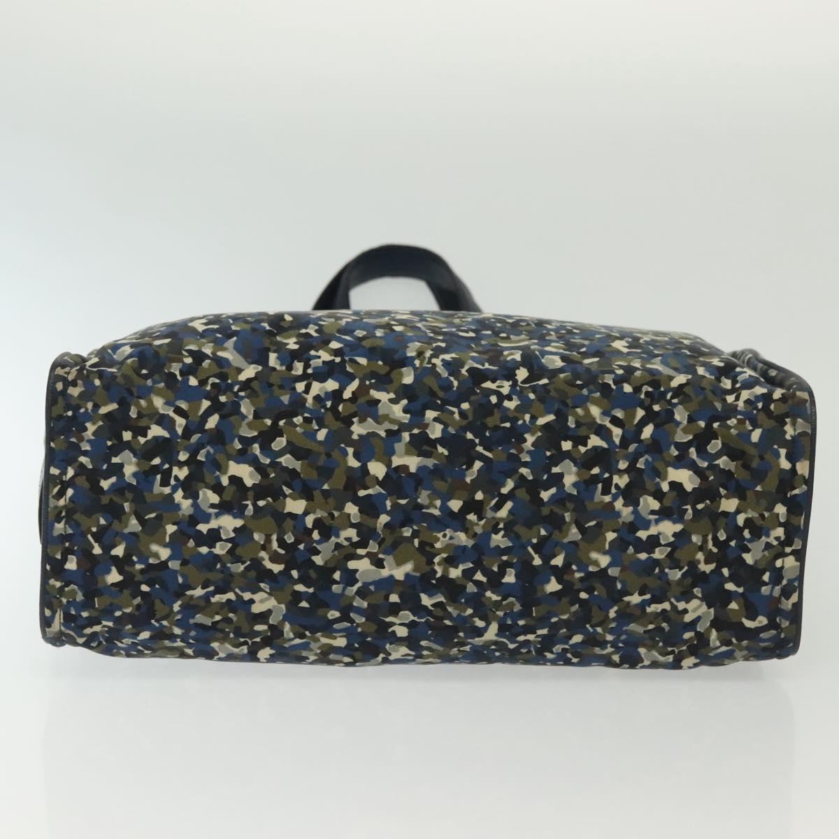 FENDI Monster Bugs Eye Tote Bag Nylon Leather Blue Black Silver Auth bs28907