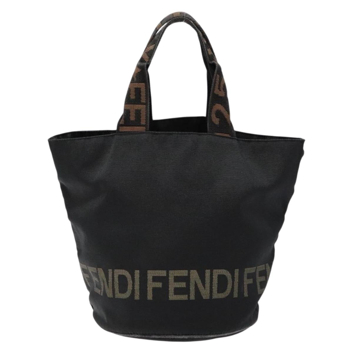 FENDI Hand Bag Canvas Black Brown gold Auth bs28908
