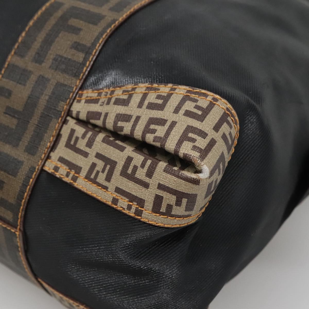 FENDI Zucchino Hand Bag Coated Canvas PVC Black Gold Auth bs28910