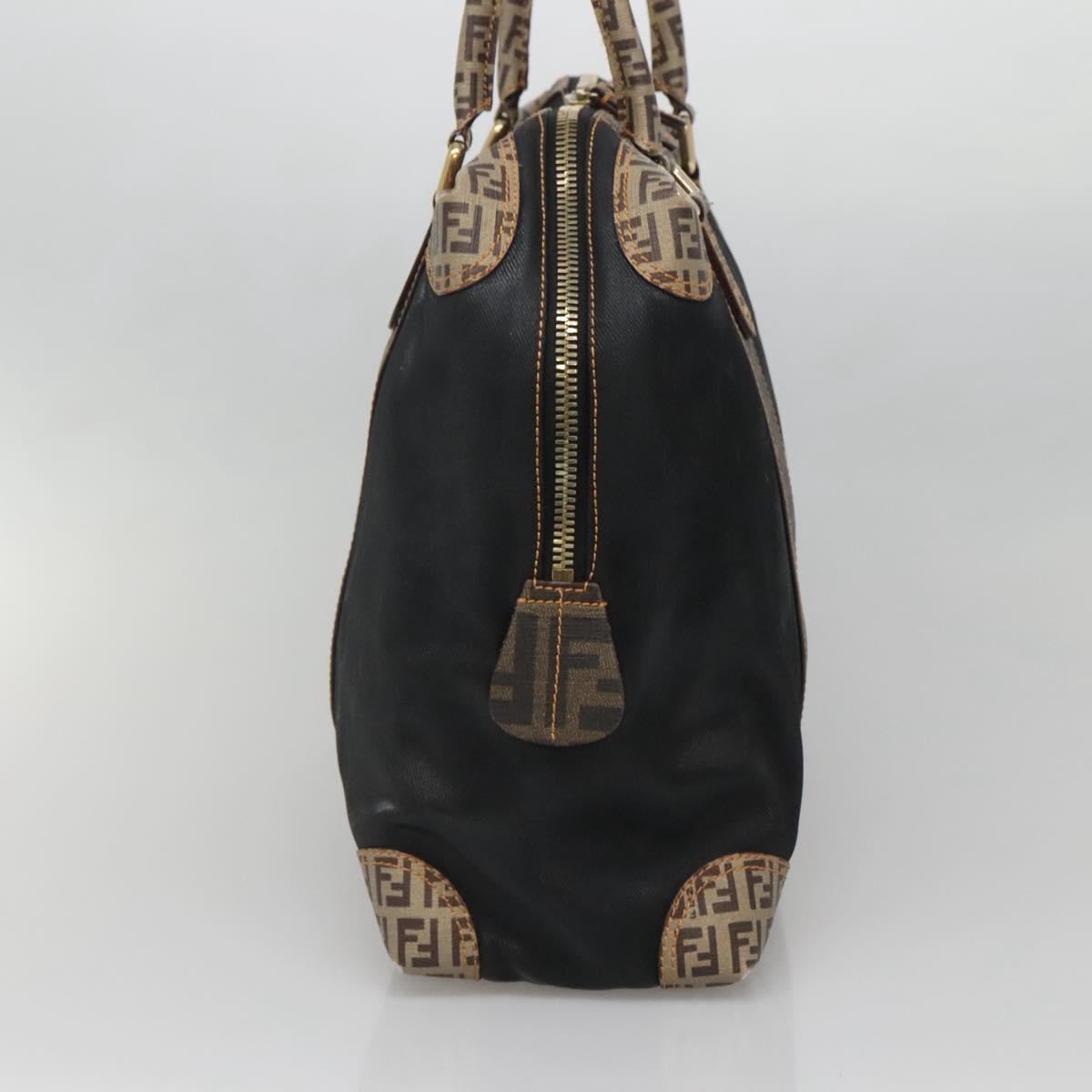 FENDI Zucchino Hand Bag Coated Canvas PVC Black Gold Auth bs28910