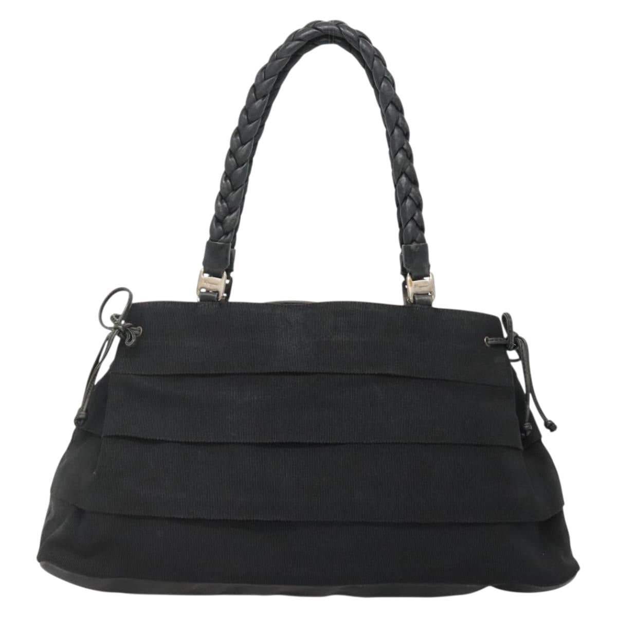 Salvatore Ferragamo Vala Tote Bag Canvas Black Gold Auth bs28915