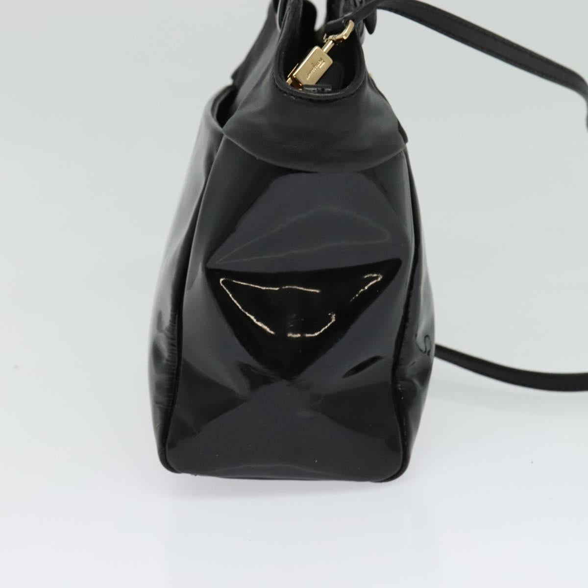 Salvatore Ferragamo Vala Hand Bag Enamel 2way Black Gold Auth bs28916