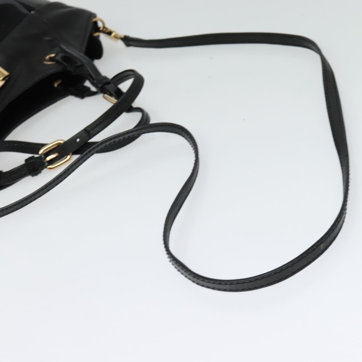 Salvatore Ferragamo Vala Hand Bag Enamel 2way Black Gold Auth bs28916