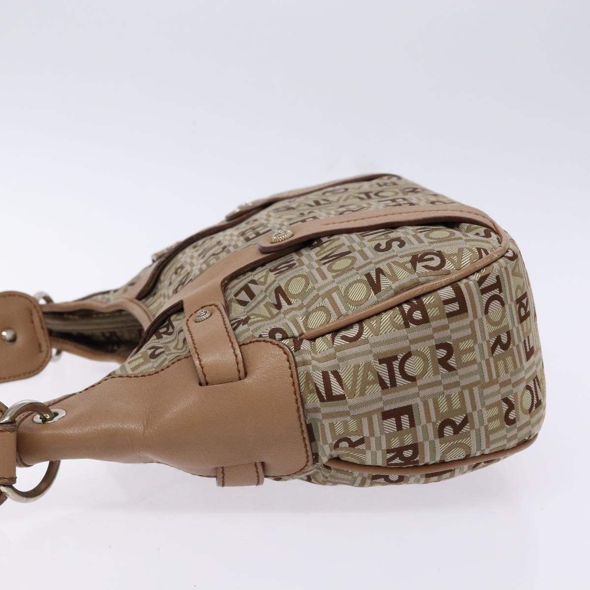 Salvatore Ferragamo Shoulder Bag Canvas Leather Beige Silver Auth bs28919
