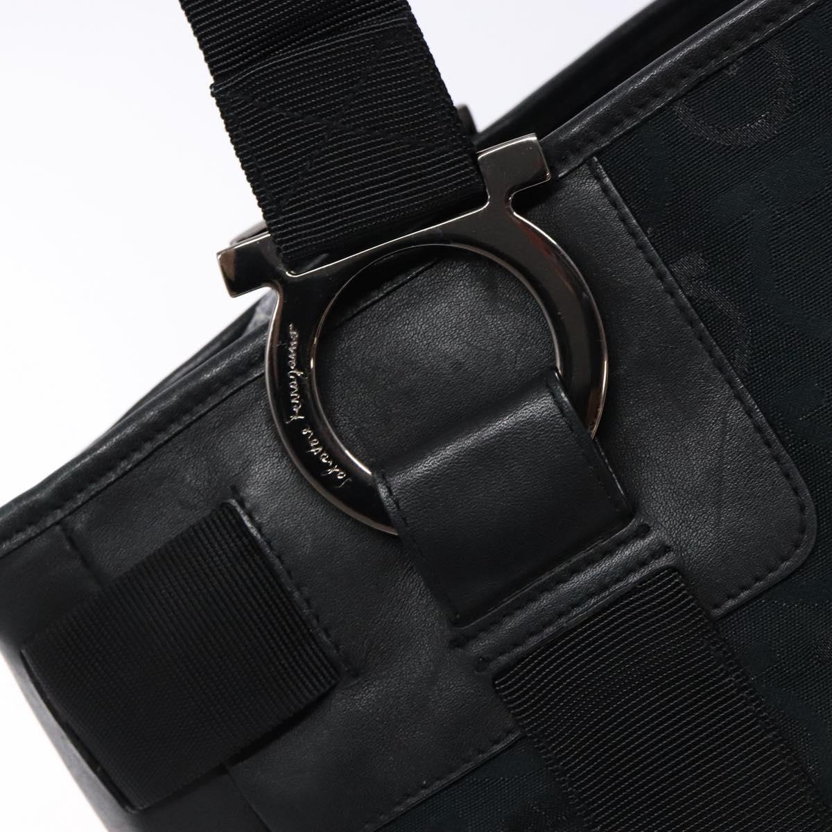Salvatore Ferragamo Gancini Tote Bag Canvas Leather Black Auth bs28920