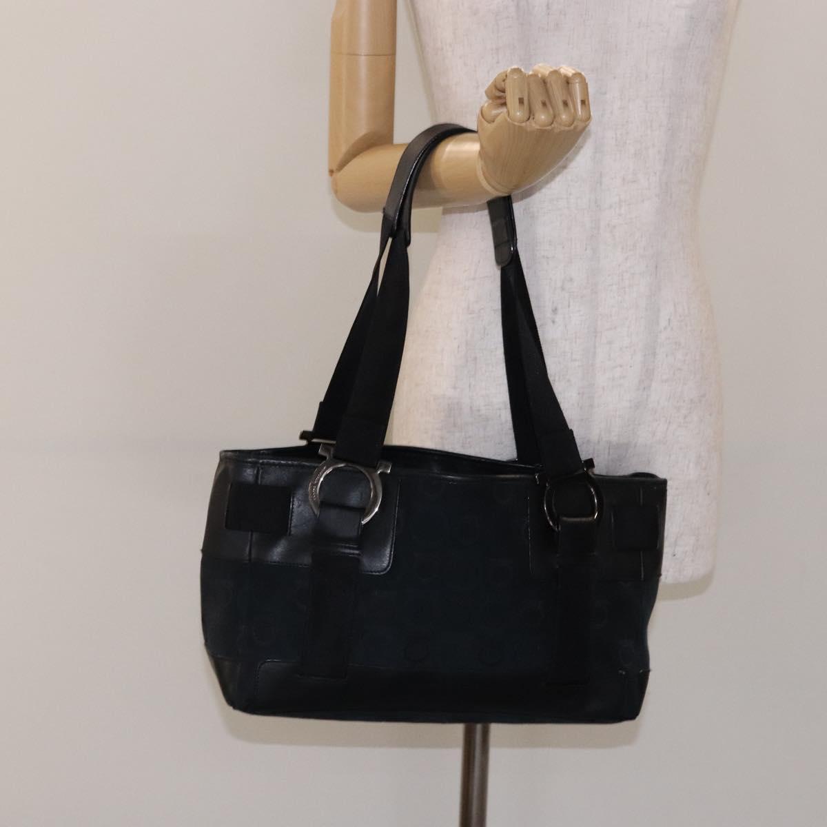 Salvatore Ferragamo Gancini Tote Bag Canvas Leather Black Auth bs28920