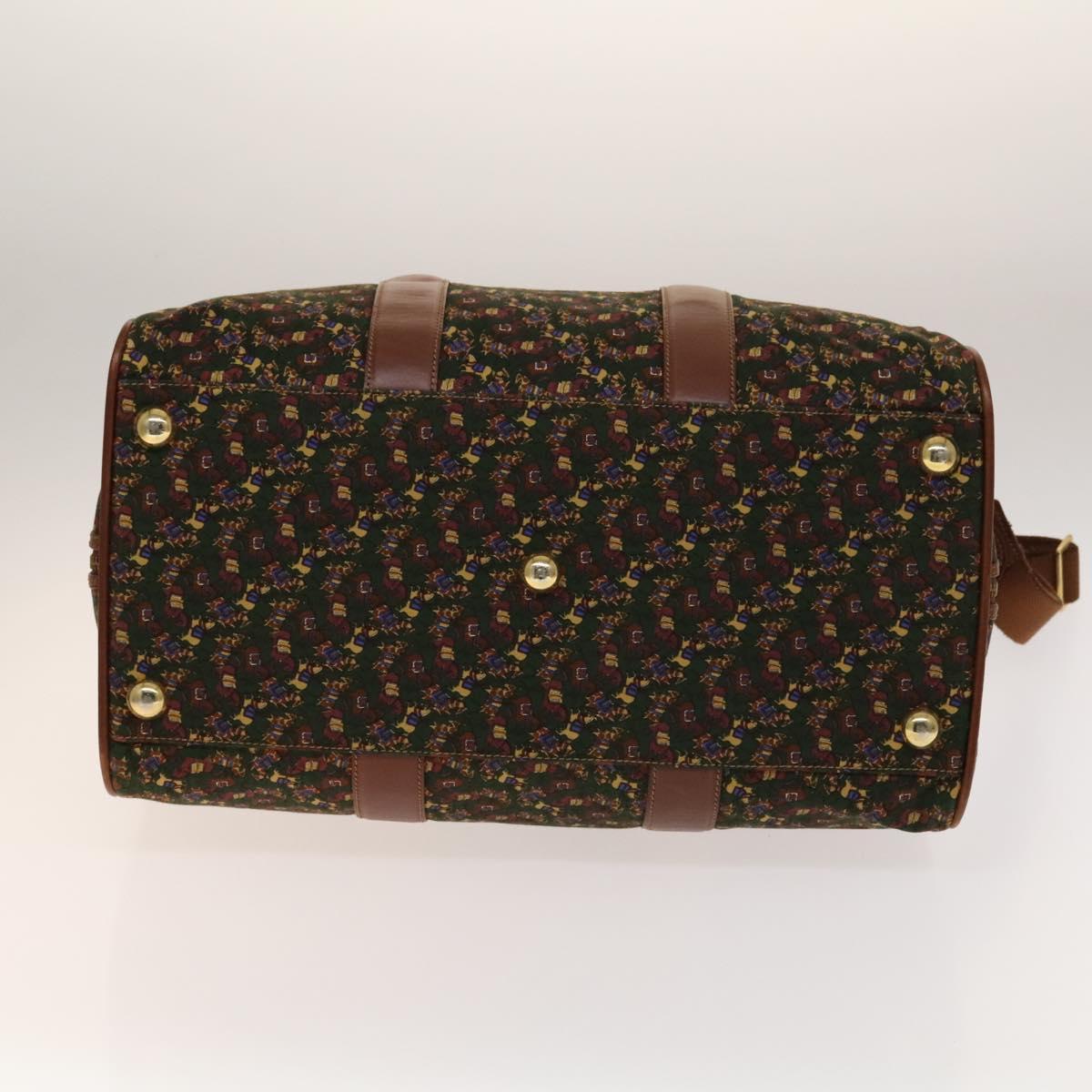 Salvatore Ferragamo Boston Bag Canvas Leather 2way Green Brown gold Auth bs28921