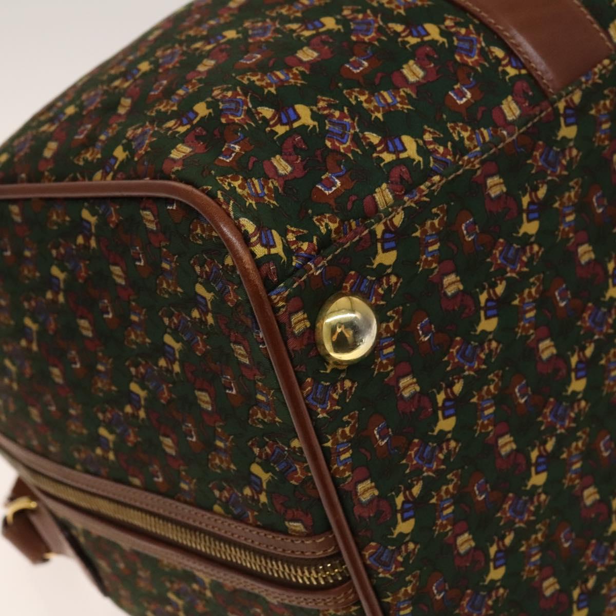 Salvatore Ferragamo Boston Bag Canvas Leather 2way Green Brown gold Auth bs28921