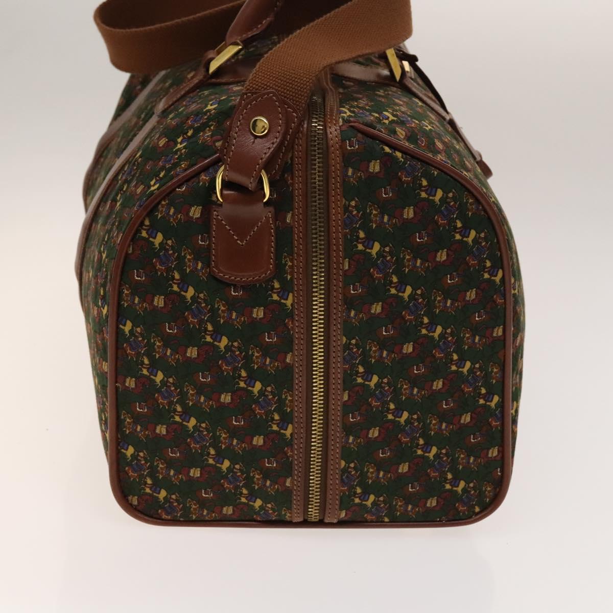 Salvatore Ferragamo Boston Bag Canvas Leather 2way Green Brown gold Auth bs28921