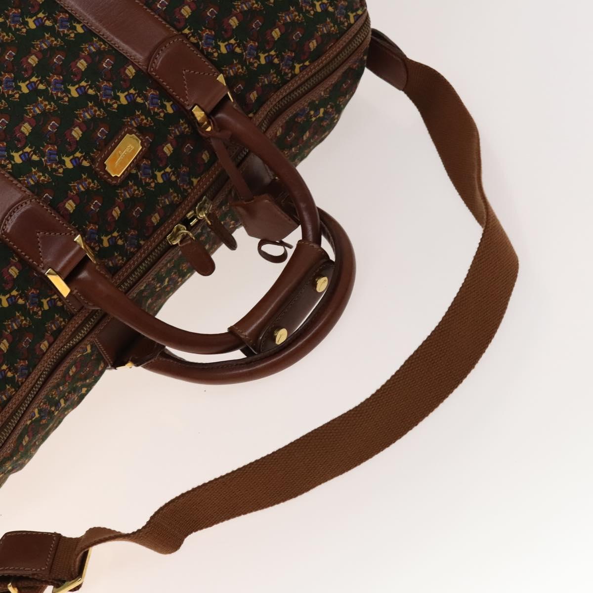 Salvatore Ferragamo Boston Bag Canvas Leather 2way Green Brown gold Auth bs28921