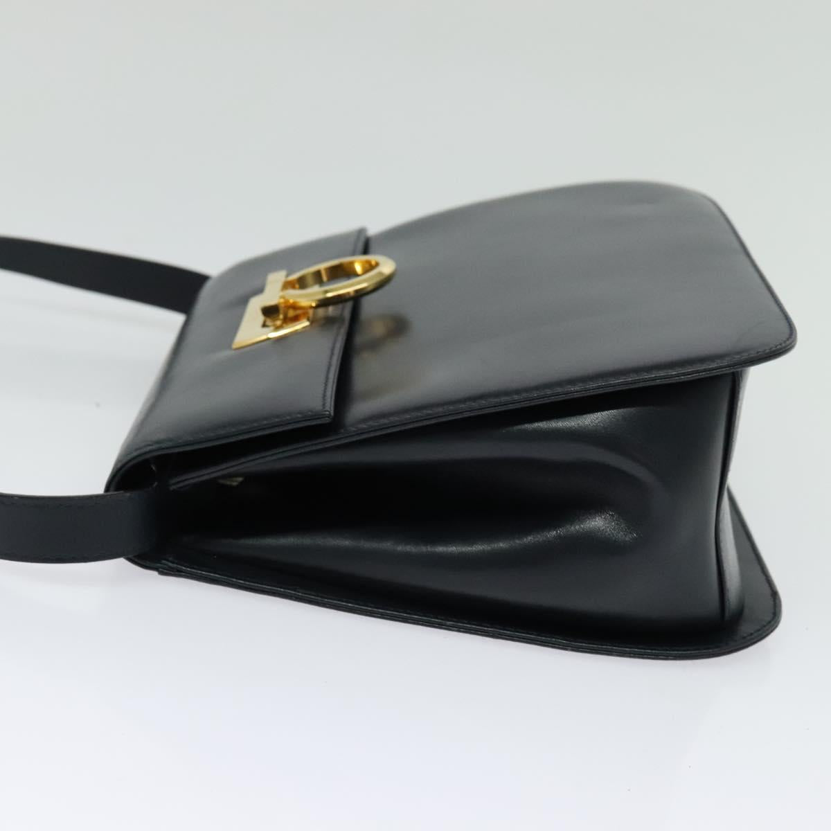 Salvatore Ferragamo Gancini Shoulder Bag Leather Navy Gold Auth bs28922