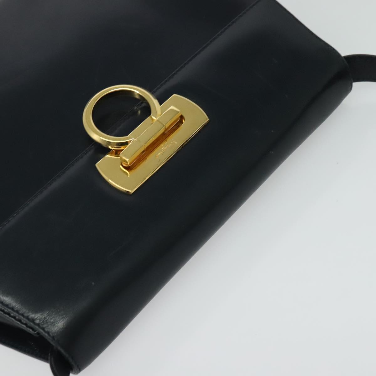 Salvatore Ferragamo Gancini Shoulder Bag Leather Navy Gold Auth bs28922
