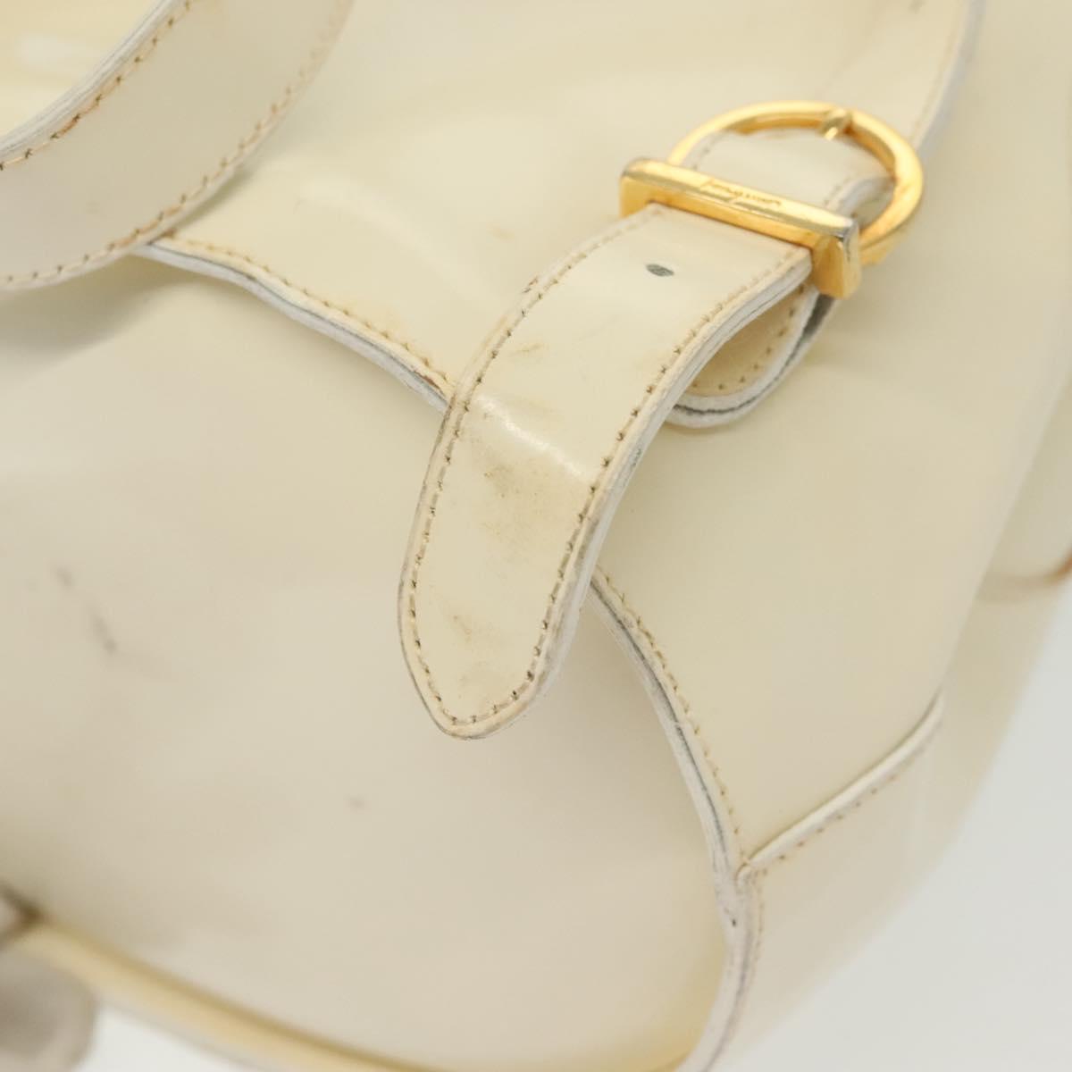 Salvatore Ferragamo Gancini Backpack Enamel White Gold Auth bs28923