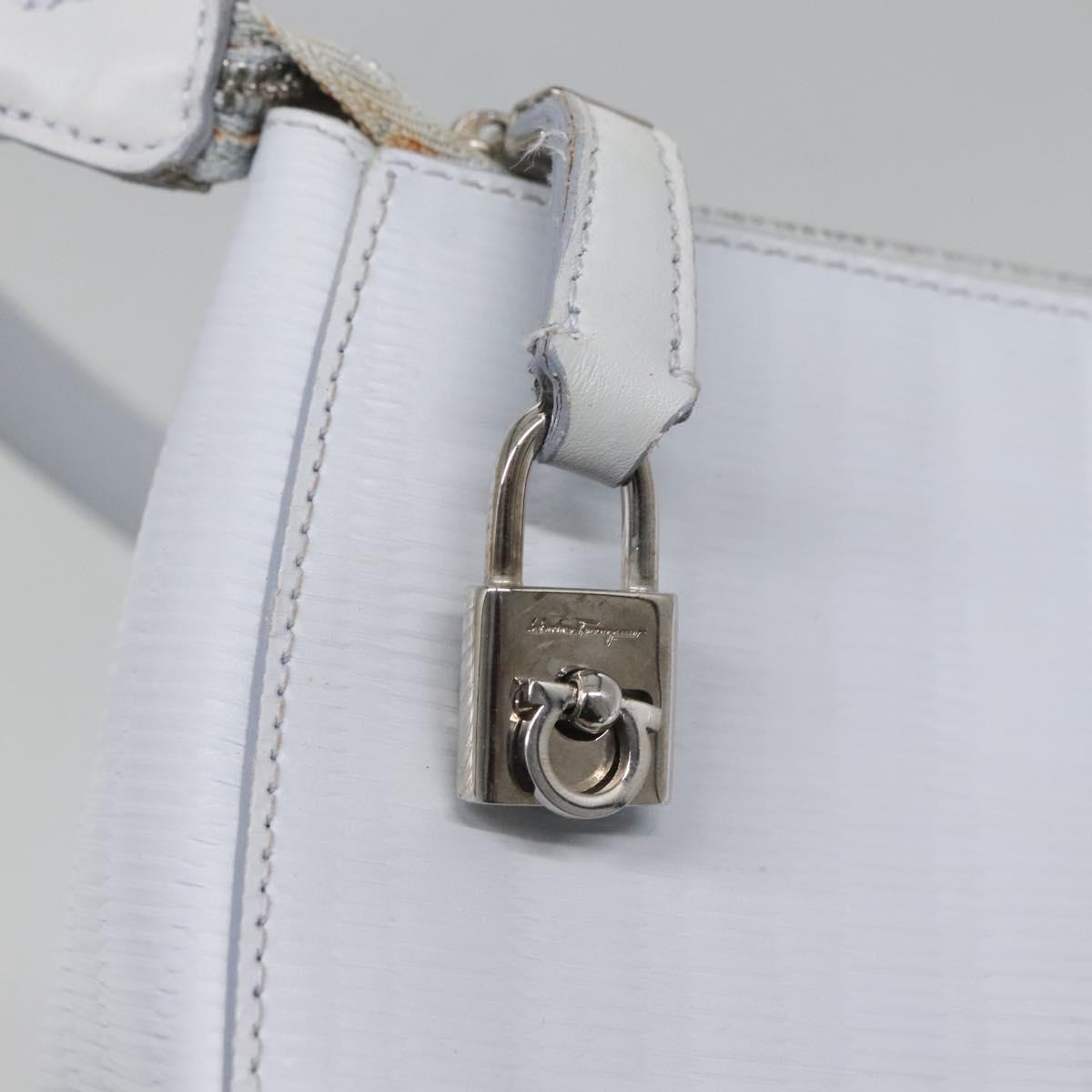 Salvatore Ferragamo Shoulder Bag Leather Light Blue Silver Auth bs28924