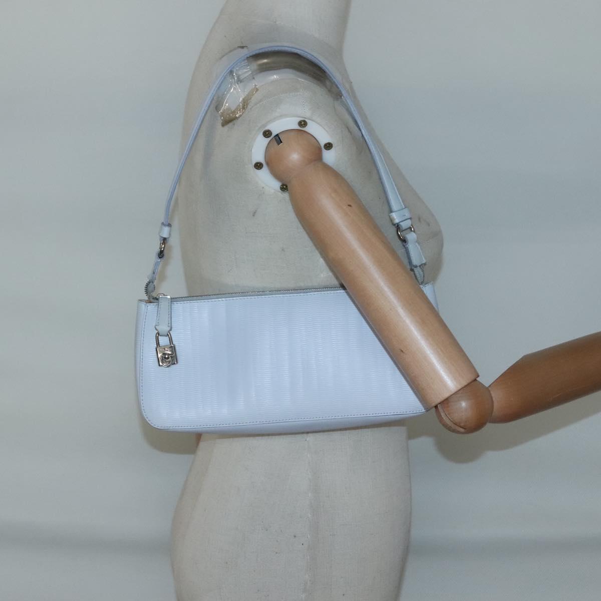Salvatore Ferragamo Shoulder Bag Leather Light Blue Silver Auth bs28924