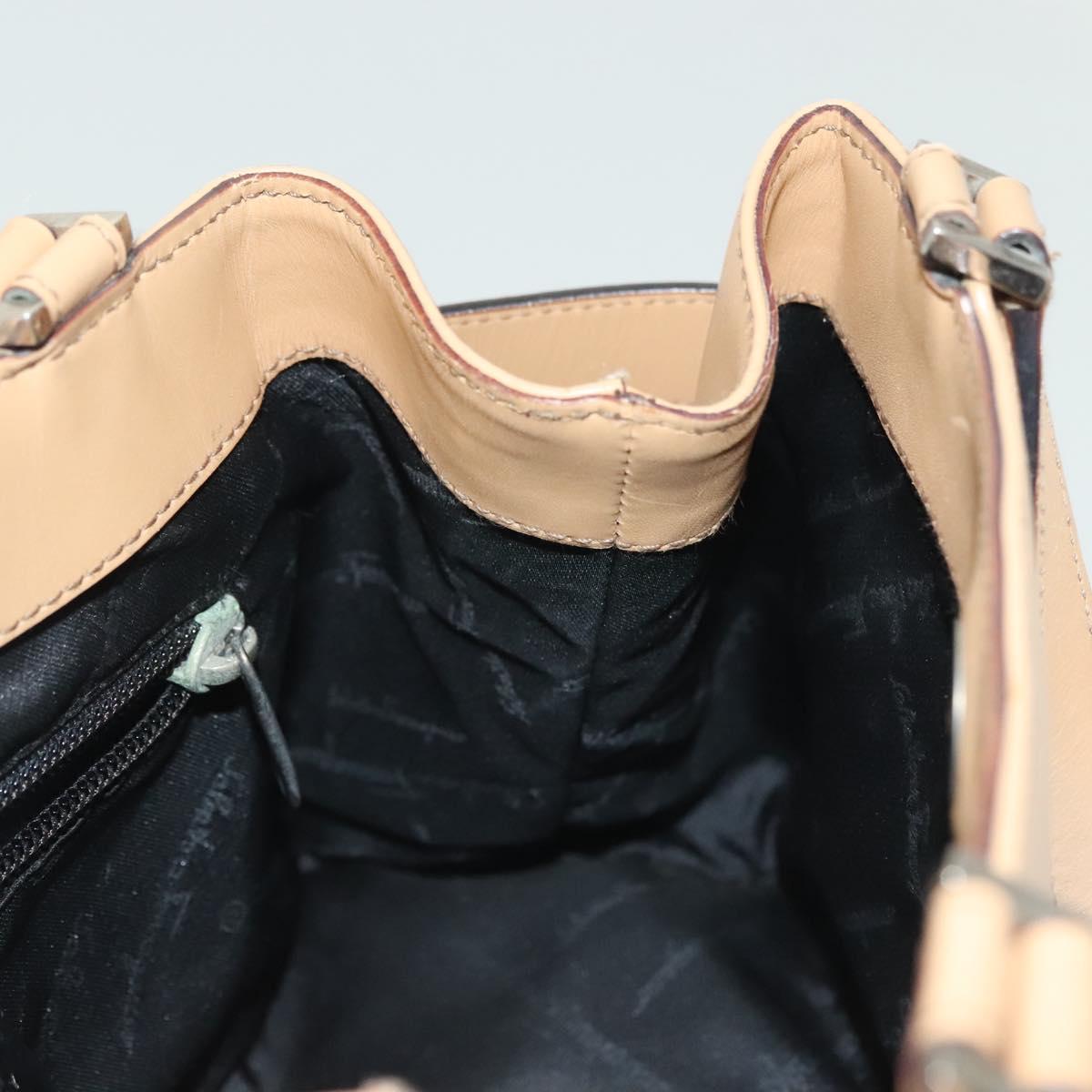 Salvatore Ferragamo Gancini Hand Bag Leather Brown gold Auth bs28925
