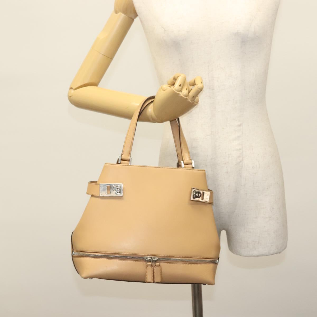 Salvatore Ferragamo Gancini Hand Bag Leather Brown gold Auth bs28925