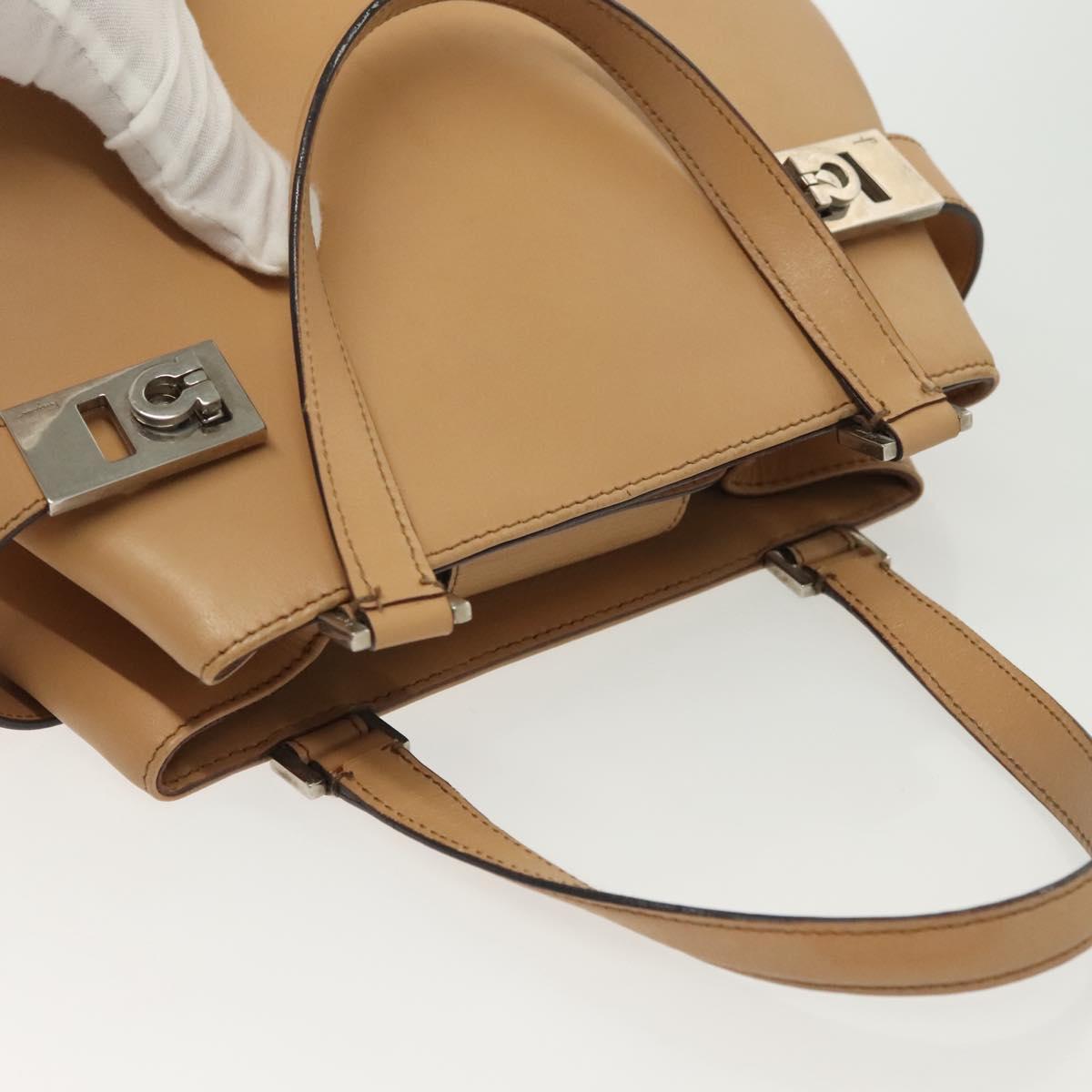 Salvatore Ferragamo Gancini Hand Bag Leather Brown gold Auth bs28925