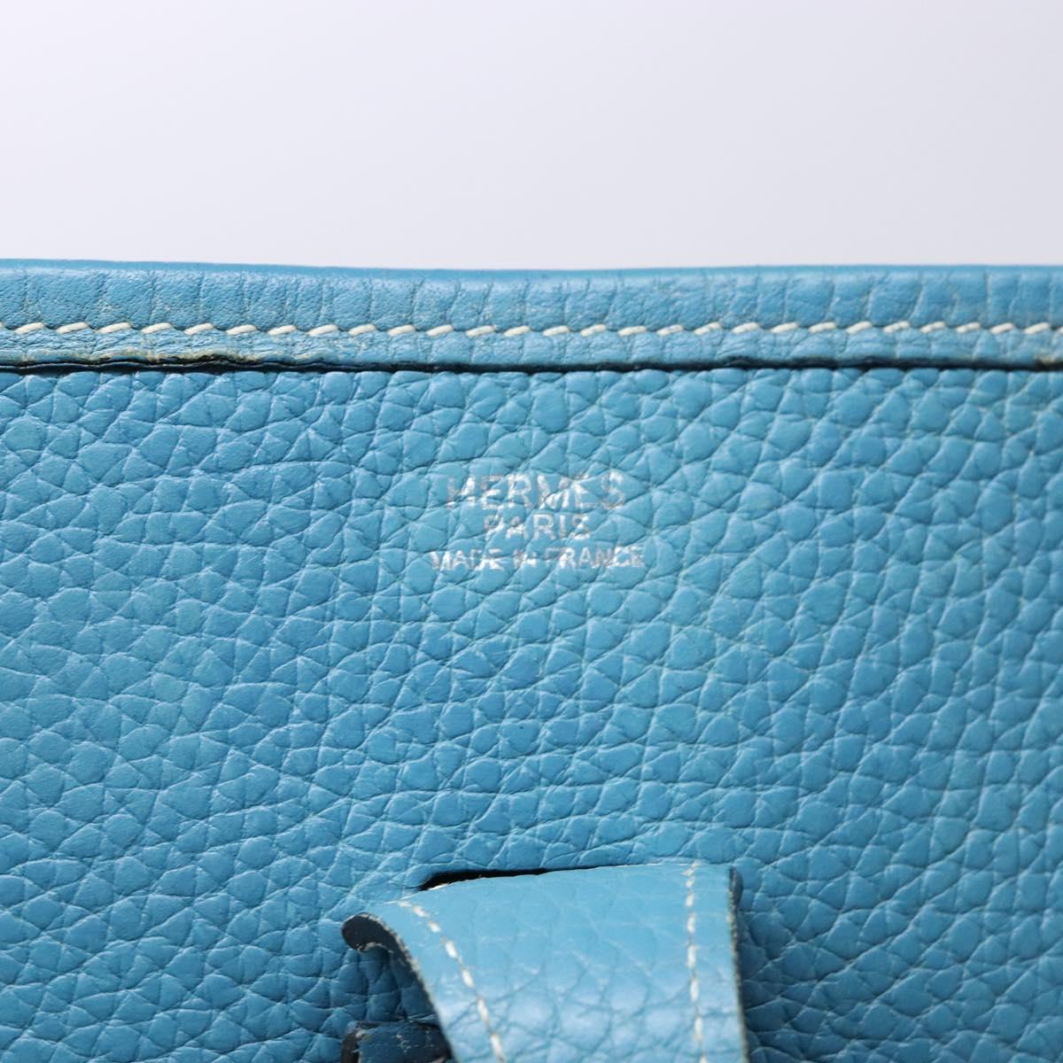 HERMES Evelyn PM Bag Taurillon Clemence Leather Blue Silver Auth bs28926
