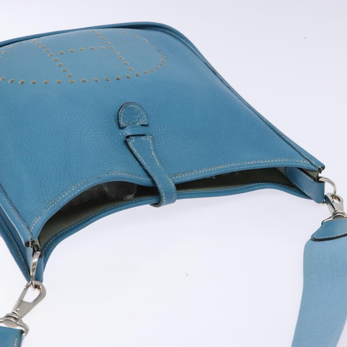 HERMES Evelyn PM Bag Taurillon Clemence Leather Blue Silver Auth bs28926