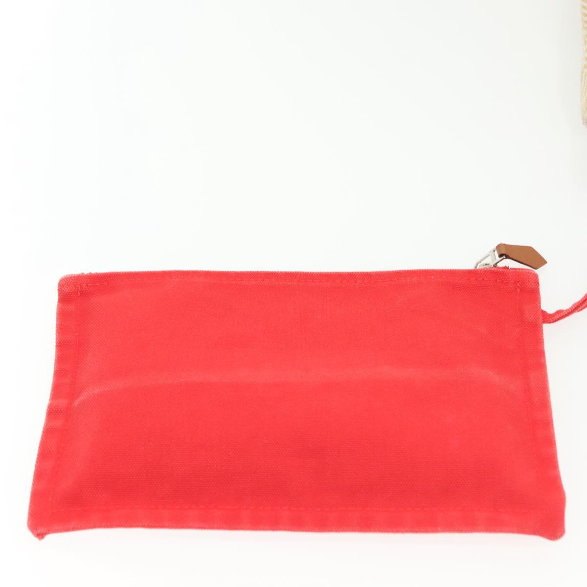 HERMES Panier Plage PM Tote Bag Canvas Beige Red Silver Auth bs28929