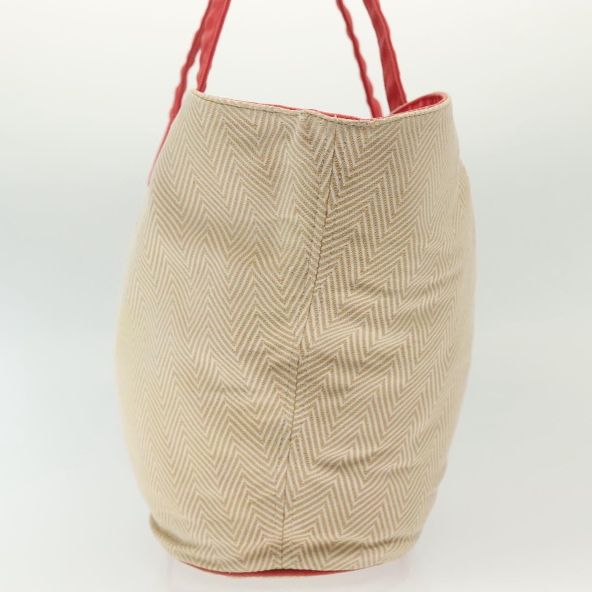 HERMES Panier Plage PM Tote Bag Canvas Beige Red Silver Auth bs28929