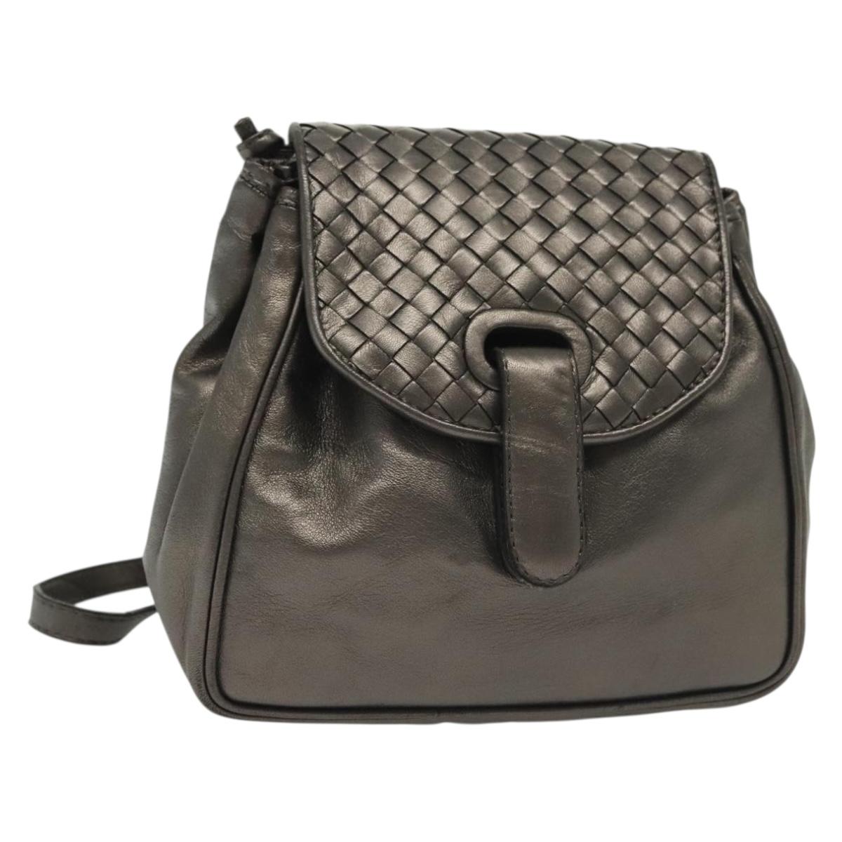 BOTTEGA VENETA INTRECCIATO Backpack Leather Silver Auth bs28930