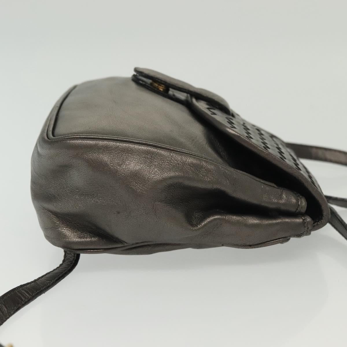 BOTTEGA VENETA INTRECCIATO Backpack Leather Silver Auth bs28930