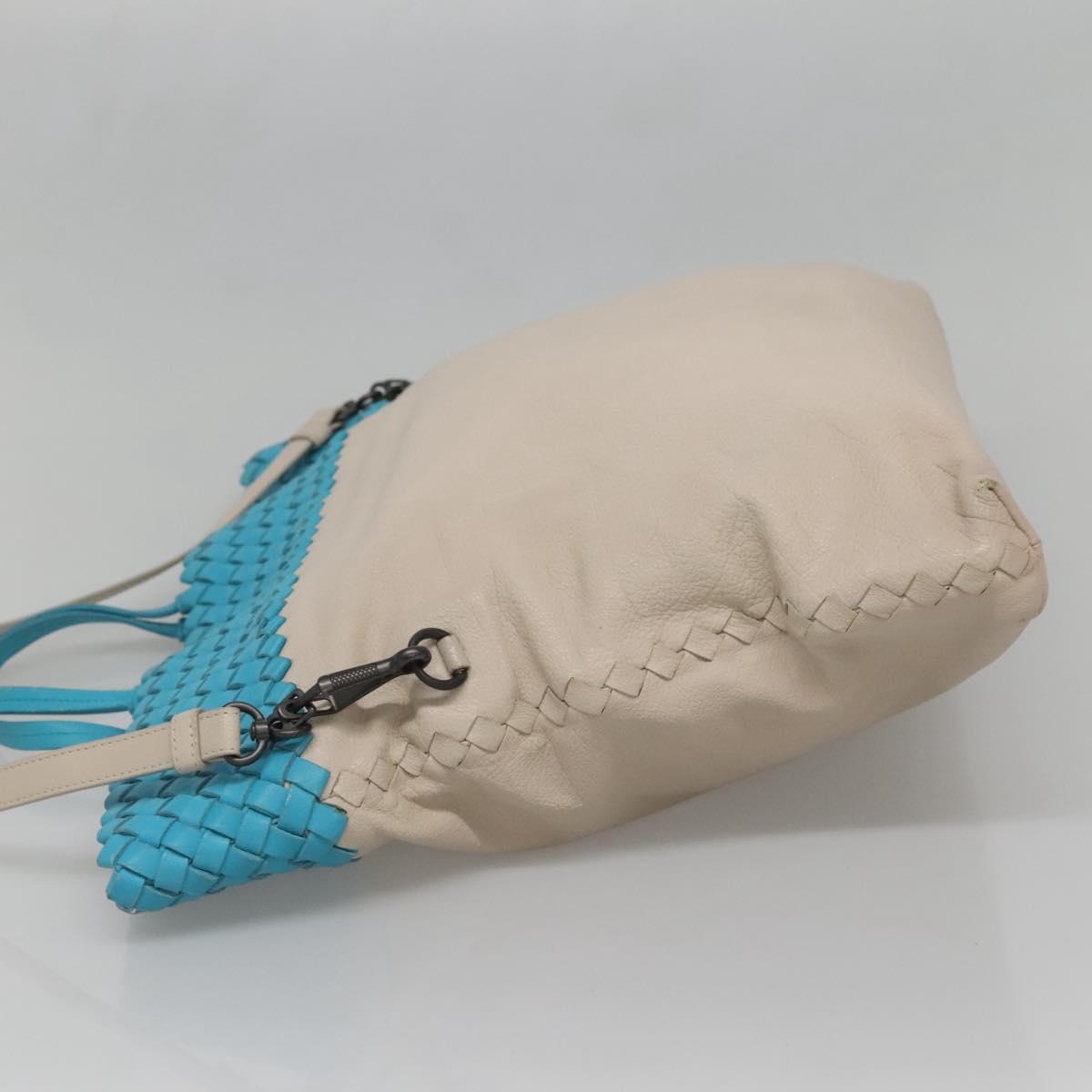 BOTTEGA VENETA INTRECCIATO Hand Bag Leather 2way Beige Light Blue Auth bs28931