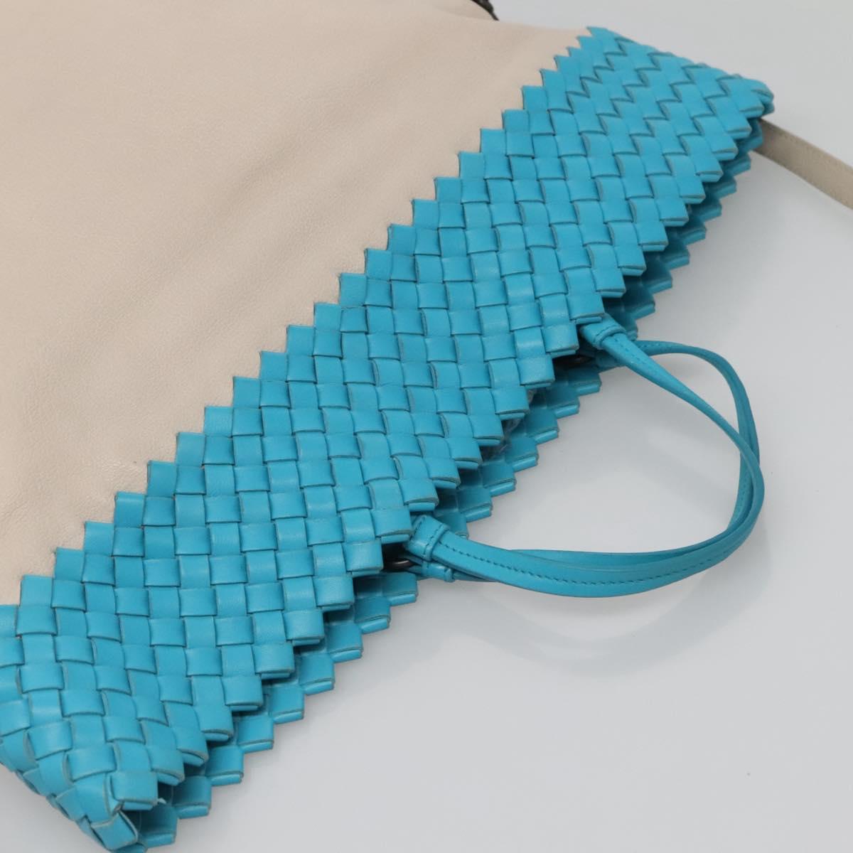 BOTTEGA VENETA INTRECCIATO Hand Bag Leather 2way Beige Light Blue Auth bs28931