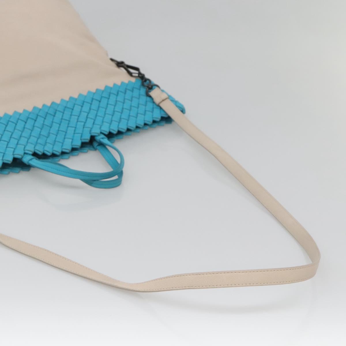 BOTTEGA VENETA INTRECCIATO Hand Bag Leather 2way Beige Light Blue Auth bs28931