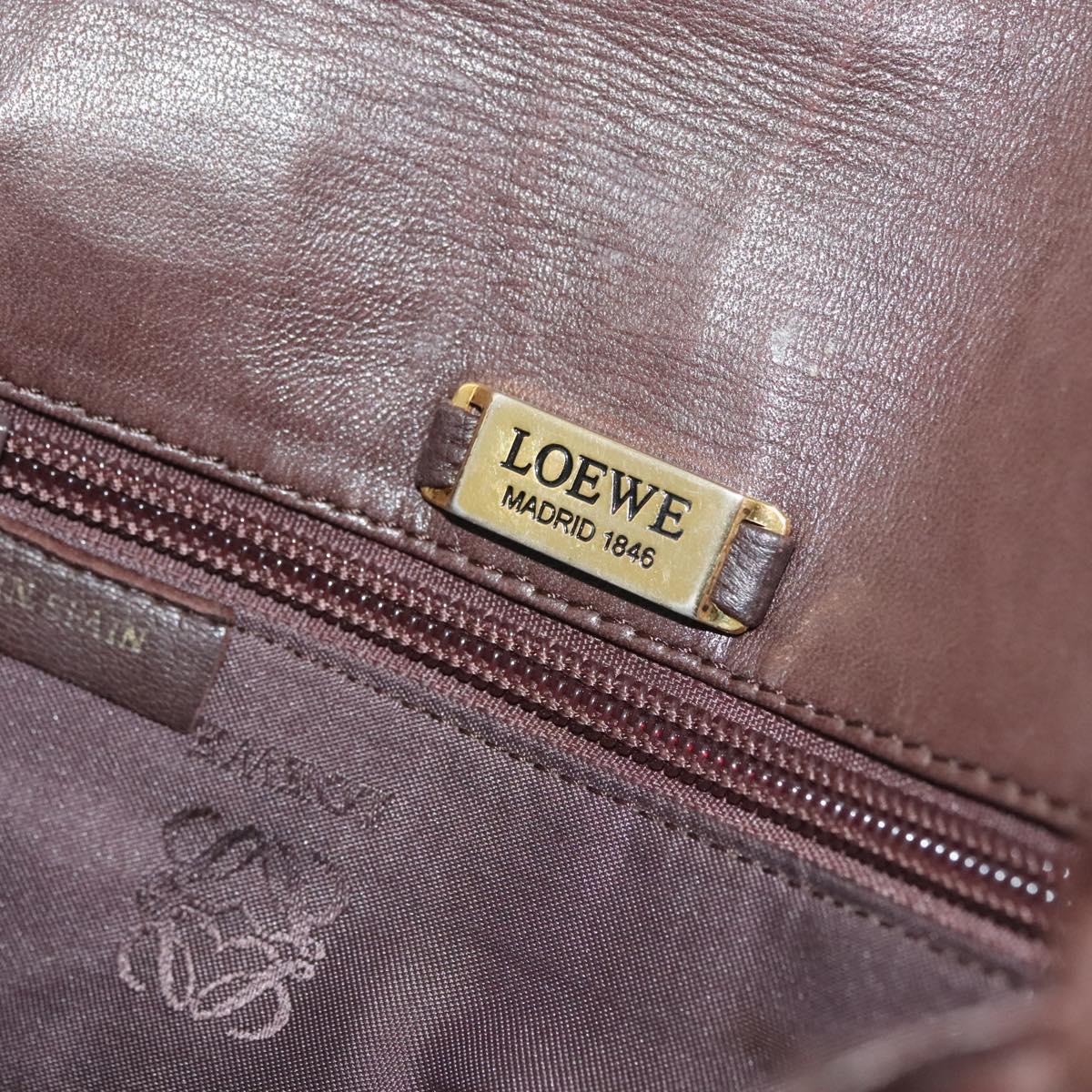LOEWE Anagram Shoulder Bag Leather Brown Gold Auth bs28941