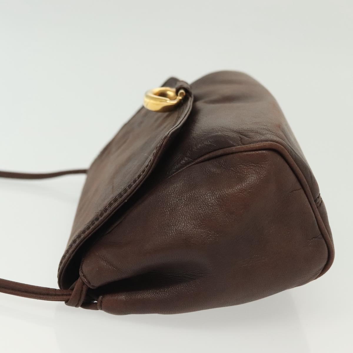 LOEWE Anagram Shoulder Bag Leather Brown Gold Auth bs28941